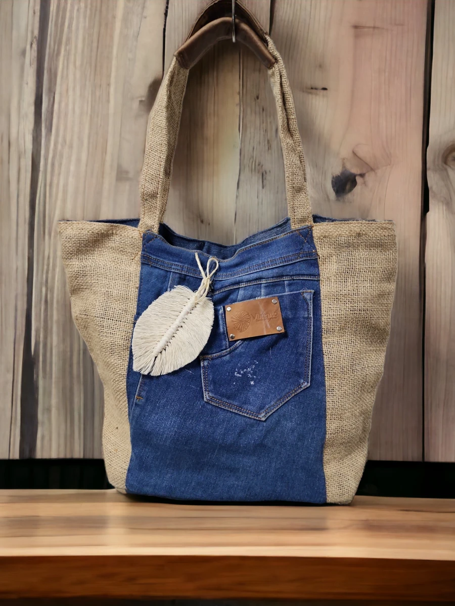 Bolso Tote Denim Azul Marino Medio